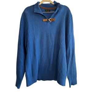 Massimo Dutti Men's Blue Ribbed Knit Sweater